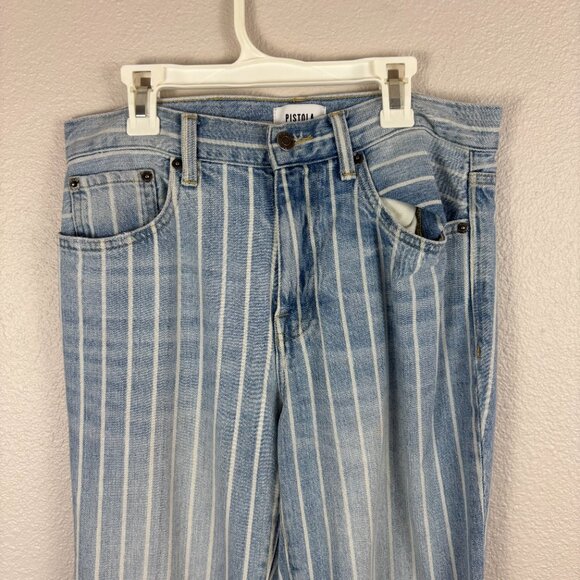 Pistola Womens Blue Striped Stretch High Rise Straight Leg Denim Jeans Size 28 - Picture 3 of 11